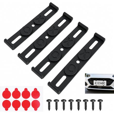 4 Pièces Support de Plaque Voiture, Fixation Pince Plaque Immatriculation sans Cadre Universel 110mm, Kit Complet avec Vis et Adhésif, Fixation Stable, Étanche et Anti-Rouille pour Voiture (1/5)