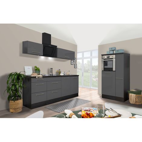 Cuisine Kitchenette Bloc cuisine Blanc Gris Amanda 300 cm Respekta Premium