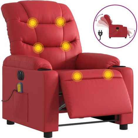 Fauteuil inclinable de massage électrique en similicuir rouge (1/5)