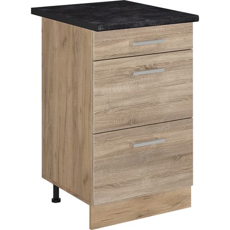 Mobiletto base per cucina R-Line, Sonoma/Rovere dorato, 50 cm piano di lavoro Antracite, Vicco (1/5)