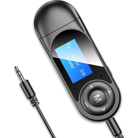 adaptateur Bluetooth 50 Pour Tlviseurs Avec Prise Jack 3,5 Mm Metteur Et Rcepteur Usb 2 En 1 Avec Microphone Intgr Metteur Bluetooth  Faible Laten