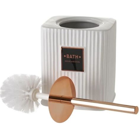 Brosse de toilette WC avec support, porte brosse WC en céramique coloris blanc - Longueur 15 x Profondeur 12 x Hauteur 33 cm-JUANIO (1/4)