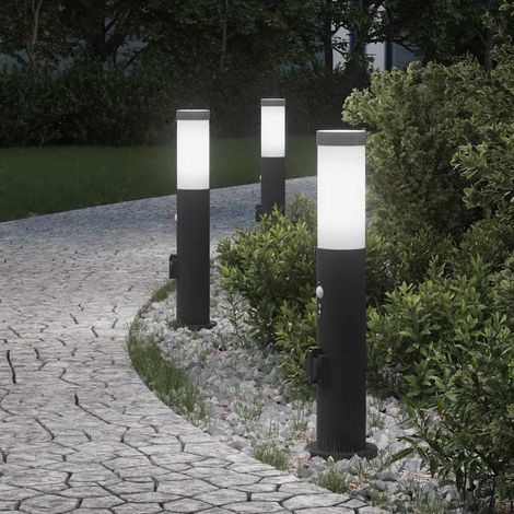 Pollerleuchten mit Sensor&Steckdose 3er 50 cm Edelstahl IP44