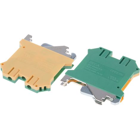 Bloc de jonction de mise à la terre Rail DIN, 2 voies , raccordement A visser, 26  12 AWG, Vert/Jaune ( Prix pour Paquet de 5 )