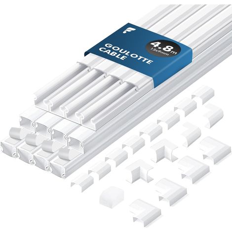 4,8m Cache Cable – Goulotte Passe Cable pour Câbles électriques, Goulotte Electrique, Passe Cable Mural – Cache Fil Electrique pour TV – Blanc 15mm x 9mm (0,4m x 12Pièces) (1/5)