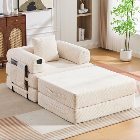 Canapé modulable aus Cord Beige 112x190x67 cm mit Hocker, komprimiert verpackt, ohne Montage (1/5)