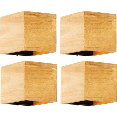 QAZQA rústico Set de 4 Lámparas de Pared Inteligentes Madera de Roble Incl. Wifi G9 - Transfer /Acero Cuadrada Adecuado para LED Max. 1 x 2.5 Watt