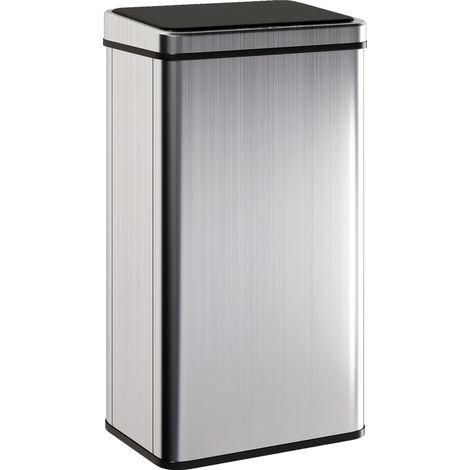 50L Sensor Bin Quiet Soft-Close Lid, Automatic Touchless Motion Sensor Kitchen Bin Fingerprint Resistant Stainless Steel for Hygienic Gyms, Home Office Use, Silver Tone (1/5)
