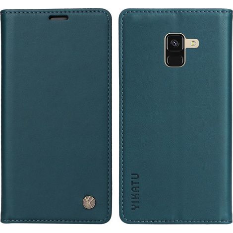 Coque pour Samsung Galaxy A8 2018,Housse Etui Portefeuille Premium en Cuir PU Leather Flip Magnétique Antichoc Case Cover - Bleu (1/5)