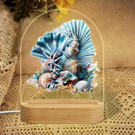 Veilleuse en forme d'arc avec corail et coquillages bleus Lampe LED 7 couleurs Décoration chambre bébé Cadeau naissance (1/5)