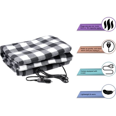 Couverture chauffante électrique pour voiture, plaids auto 12V, couverture légère avec long câble, jeté thermique rouge, taille standard (1/5)