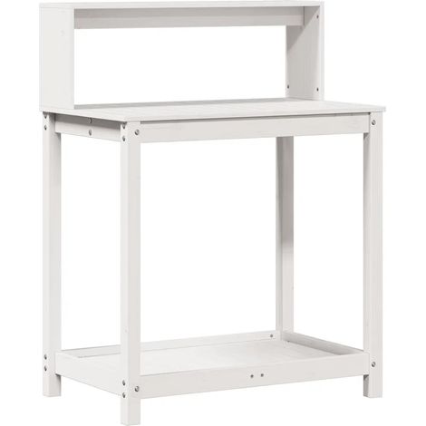 Tavolo da rinvaso da esterno con ripiani 82,5 x 50 x 109,5 cm design rustico giardino in legno massello bianco 020049244