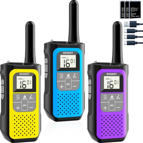 Talkie Walkie Longue Portée 5 km, Talki Walki Enfants Adultes, Rechargeable 16 Canaux Radio avec Batterie Li-ION, Câble USB-C, VOX pour Outdoor Camping Randonnée Voyage Pêche Chasse, Lot de 3 (1/5)