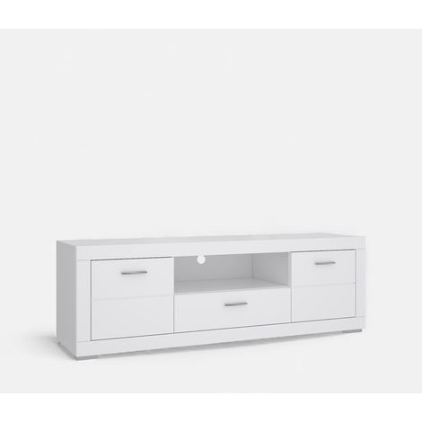 Mueble para TV blanco con puertas, cajón y estantes 196x64 Snow (1/5)