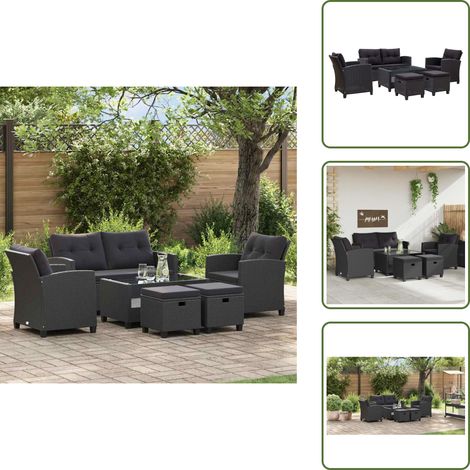 6-tlg. Garten-Sofagarnitur mit Auflagen Poly Rattan Schwarz - Gartenmöbel - Outdoor Möbel - Loungeset - Rattan Sofa - Esszimmergarnitur (1/5)
