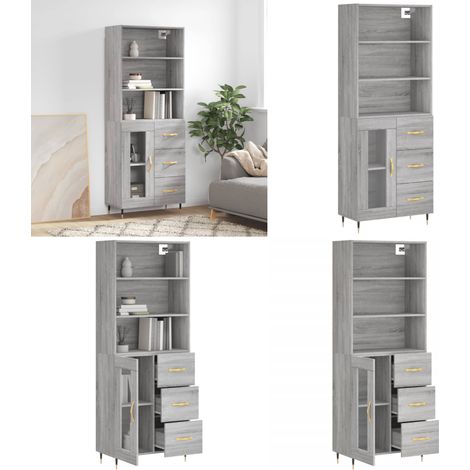 Buffet haut Sonoma gris 69,5x34x180 cm Bois d'ingénierie - Buffet Design Moderne - Meuble Rangement - Armoire Cuisine - Commode Salon - Étagère Murale - Home & Living (1/5)
