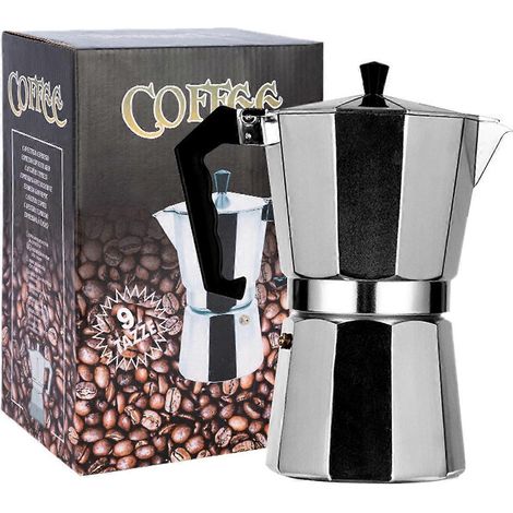 Italienische Moka-Kanne für den Herd, aus Aluminiumlegierung, europäisches Design, achteckiges Besteck, 9 Tassen à 450 ml