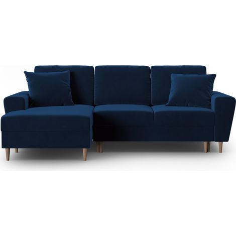 Canapé d'angle gauche convertible + box 4 places velours bleu roi (1/5)
