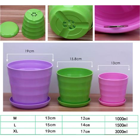 Lot de 2 pots de fleurs résine plastique pour succulentes, rayures hautes brillantes colorées, petit pot avec soucoupe rose (1/2)