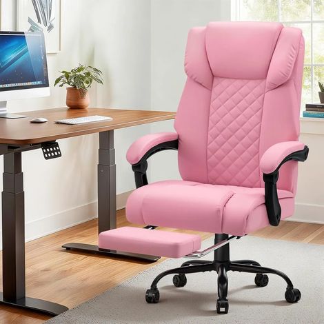 Fauteuil de jeu/de bureau massant avec fonction chauffante, 7 points de vibration, dossier haut et repose-pieds, supporte jusqu'à 180 kg, rose (1/5)