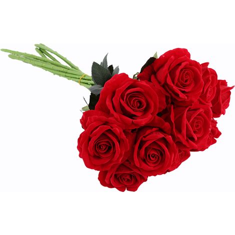 Rose Artificielle - Tige Flexible 35 cm - Tissu Soyeux - Décoration Mariage Centre de Table Bouquet Demoiselle d'Honneur Fête Maison - Lot de 10 (1/2)
