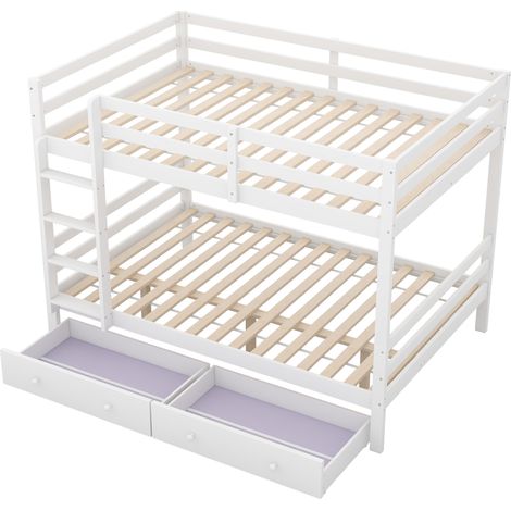 Lit superposé 140200 cm pour enfants avec tiroirs, espace de rangement, barrières hautes, blanc (1/5)