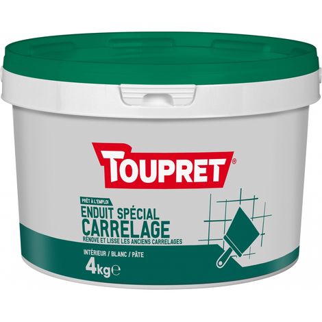 Toupret – Enduit de lissage spécial carrelage pâte 4KG – Adhérence forte sur faïence et mosaïque – Application facile en pièces humides