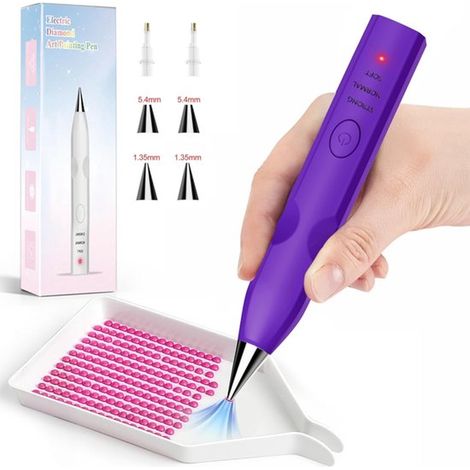 Stylo de diamond painting électrique – ABS – Violet – Accessoire avec 4 ventouses – Précision