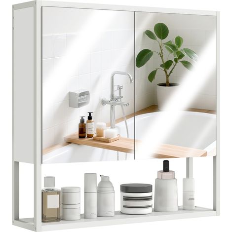 Armoire à miroir de salle de bain avec portes à fermeture douce et étagère réglable Blanche (1/5)