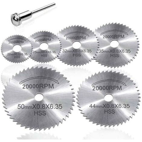 7 pièces ensemble Mini HSS lame de scie circulaire outil rotatif pour Dremel coupe-métal ensemble d'outils électriques disques de coupe en bois perceu (1/5)