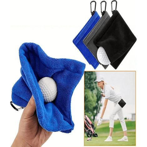 1 serviette de golf, chiffon de nettoyage pour clubs et balles de golf, serviette de nettoyage de parcours de golf avec design à crochet, rangement facile, sport extérieur, couleur bleue. (1/5)