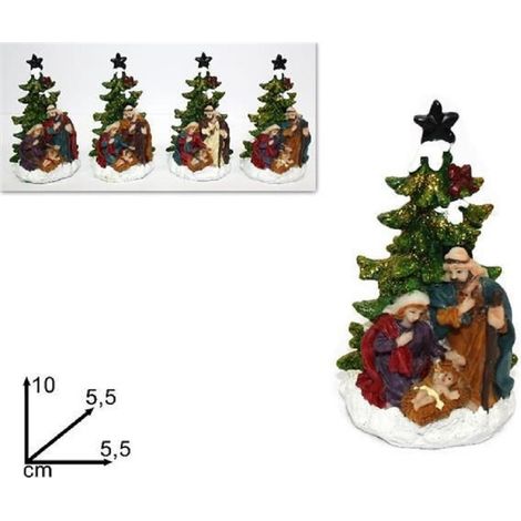 TrAdE Shop Traesio - Decorazione Natale Natività Presepe Sacra Famiglia Con Albero 10x5.5cm Addobbo -