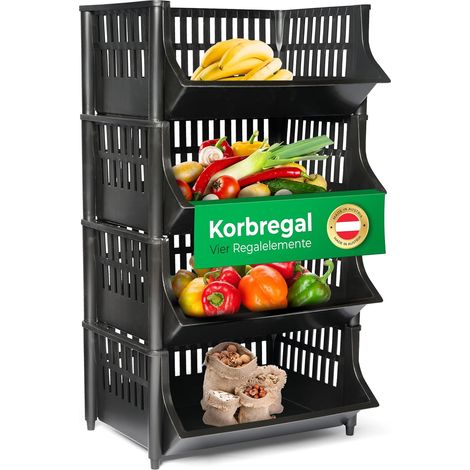 Étagère à paniers Novaliv noire, 4 pièces, empilable et extensible, étagères pour garde-manger, étagère à aliments, étagère à fruits, étagère à