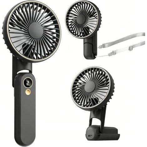 Ventilateur à main, mini ventilateur portable USB rechargeable 4000 mAh, ventilateur de poche avec 5 Vitesses, ventilateur de bureau 180° pliable avec écran LED pour bureau, voyage, plage, camping (1/5)