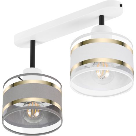 Plafonnier blanc avec abat-jour, style industriel en métal, 2 douilles E27, éclairage LED moderne pour salon, cuisine, chambre, chambre d'enfant, loft (1/5)