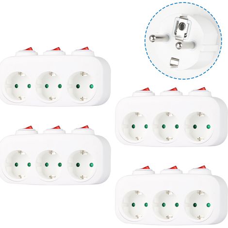 Multiprise murale lot de 4 avec 3 interrupteurs individuels – Triplette sans fil 3 prises Schuko – 16A 3680W – Protection enfant – Cilia (1/5)