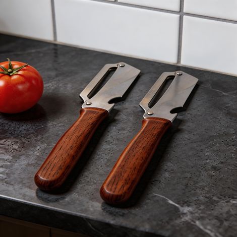 Lot de 2 Économes Légumes et Fruits en Acier Inoxydable, Multifonction pour Droitier, Manche Effet Bois, Outils de Cuisine Polyvalents pour Pomme de Terre, Carotte, Asperge