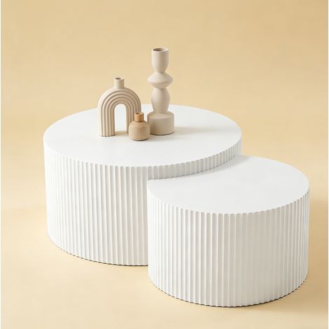 Tavolino da salotto set di 2, Ø60 e Ø40 cm, combinabile, MDF, bianco (1/5)