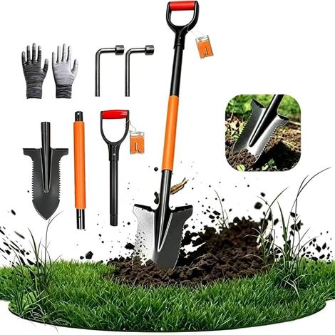 Spade avec scie à racines 115 cm Spade de jardin avec bord de scie (1/4)