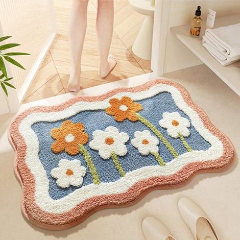Tapis de Bain Antidérapant, Tapis Salle de Bain Moelleux en Microfibre, Tapis de Douche Absorbant Lavable en Machin (Fleur, 50x80cm) (1/4)