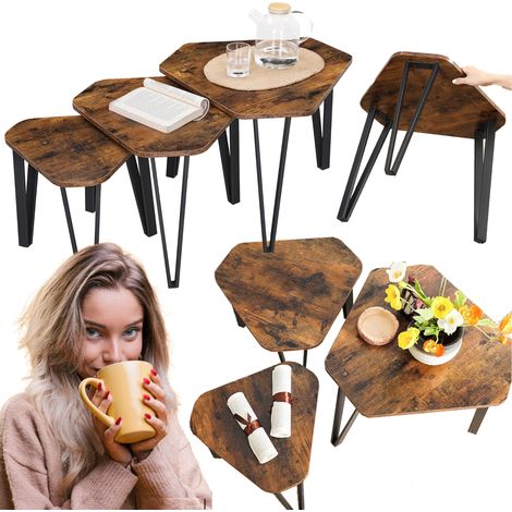 Juego de 3 mesas de centro Mesa de centro Mesita de noche Mesa auxiliar Extensible 3 piezas (1/5)
