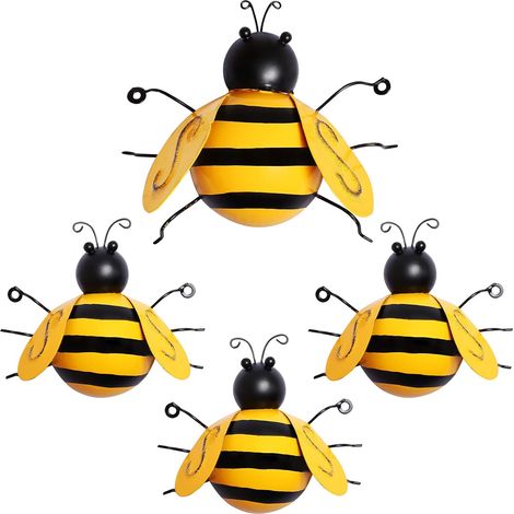 Sculpture Murale Abeille En Métal - Décoration Extérieure Et Intérieure Pour Jardin Terrasse Maison Bureau - Lot De 4 Pièces (1/5)
