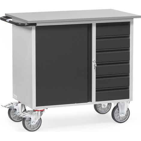 fetra Werkstattwagen, Ladefläche 985 x 590 mm, anthrazitgrau, 1 Türe, 6 Schubladen (1/3)