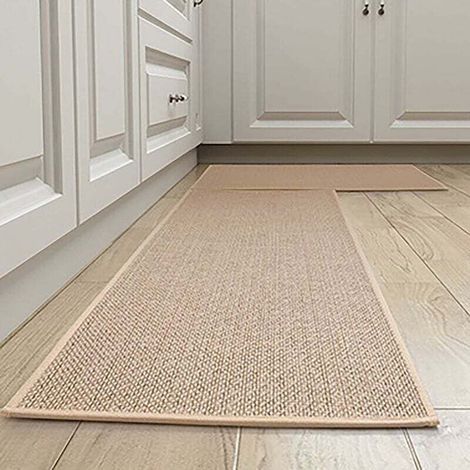 2 tapis de cuisine lavable antidérapant, tapis de jute, tapis de cuisine avant Evier, tapis de lin, tapis de cuisine antidérapant evier tapis de cuisine avant (50 80cm + 50 120cm) (1/3)