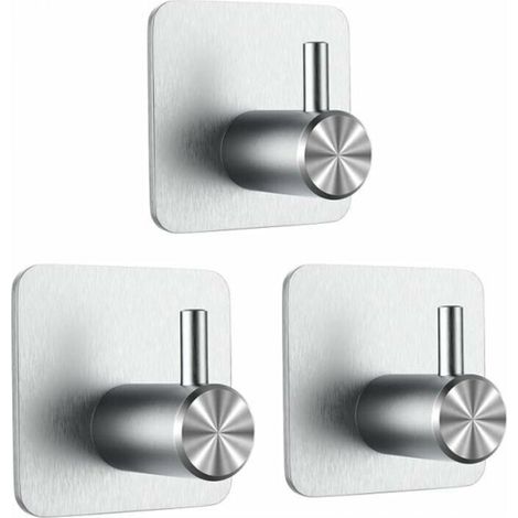 Crochets adhésifs 3M, lot de 3 crochets muraux pour salle de bain, porte-serviettes sans perçage, cintre de cuisine en acier inoxydable, argenté (1/4)