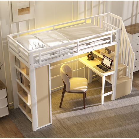 letto letto 90x200 salvaspazio con scrivania bianco OKMYHOME