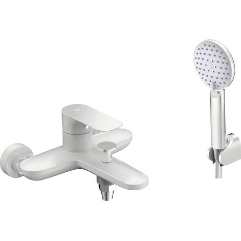 Conjunto de Bañera Modelo CASSIO Fabricado en Latón Monomando Acabado en Blanco (1/2)