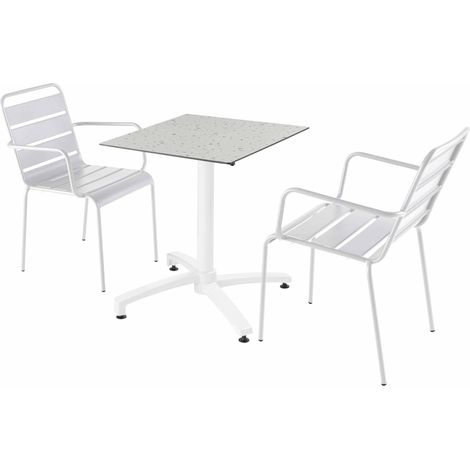 Ensemble table terrasse terrazzo et 2 chaises blanc (1/5)