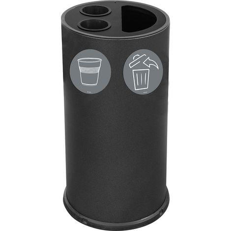 Pattumiera a Bidone per Raccolta Differenziata Ø35x72 cm 2 Scomparti Tubolari e 1 Scomparto da 35 L in Acciaio Verniciato Nero