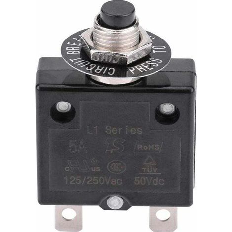 [NIEMALS VERWENDET] 10-A-Leistungsschalter mit optionalem Thermorückstellschalter, 125–250 V AC, 50 V DC, Überstromschutz, Druckknopf-Leistungsschalter